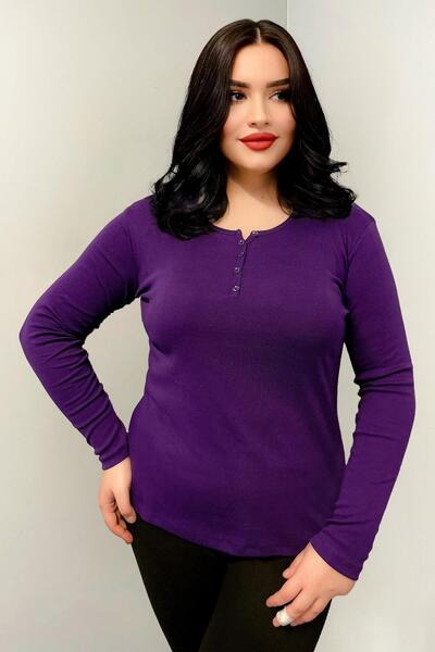 Siyezen Βαμβακερή μπλούζα μεγάλου μεγέθους με λεπτομέρεια κουμπιών, μωβ μελιτ...