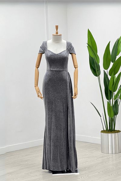 giyimmasalı Rochie Lungă Omu Gathered Fabric Glitter - SILVER