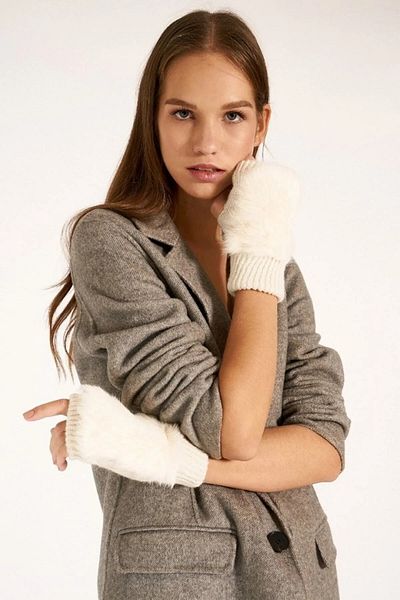 Luminos Butik Ecru Cut Gloves - Women's Furry Wool Eld30