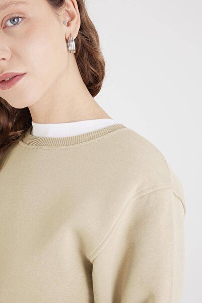 Addax Bisiklet Yaka Şardonlu Crop Sweatshirt S10521-W4