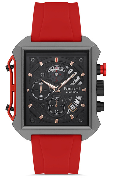 Ferrucci Men's Sports Wristwatch Steel Case Silicone Cord Waterproof All Indi...