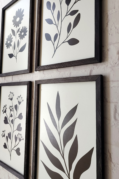 Tooall 4 Pcs Table Set with Plant Pattern, 3mm Mdf, with Black Wooden Frame, Uv Printing, 30X40 cm