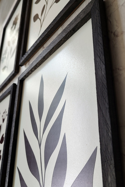 Tooall 4 Pcs Table Set with Plant Pattern, 3mm Mdf, with Black Wooden Frame, Uv Printing, 30X40 cm