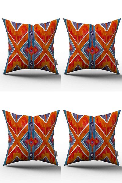 Cango Home Orange Ethnic Patterned Set of 4 Digital Printed Throw Pillow Cases St-4Kmbs-Cgh237