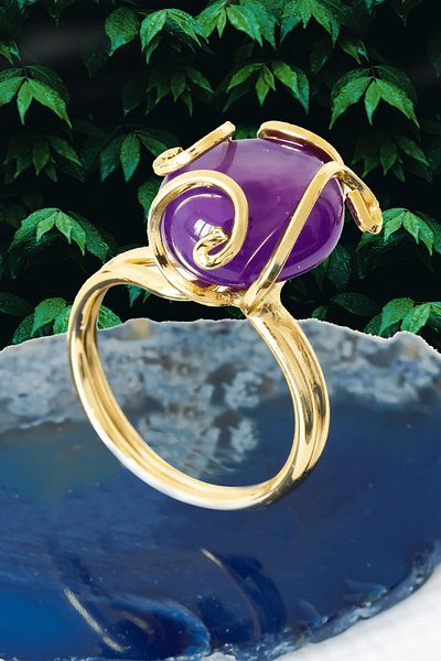 Tesbih Atölyesi Certified Rococo Model Purple Agate Stone Ring - Adjustable