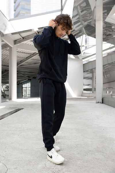 GOGA Basic Unisex Hooded Thick Sweatshirt Set 3 Thread Raster White Black Gray Brown Green
