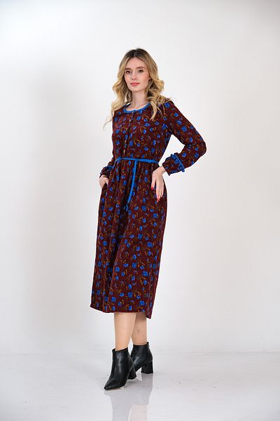 İna Καφέ χειμερινό φόρεμα Divitin Flannel με κουμπιά μπροστά και αξεσουάρ Pom Pom