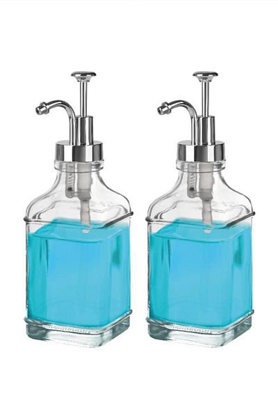 Digithome 2-Piece Glass Liquid Soap and Lotion Label Silver Stopper Detergent Bottle Soap Dispenser 500 ml C1-1-289