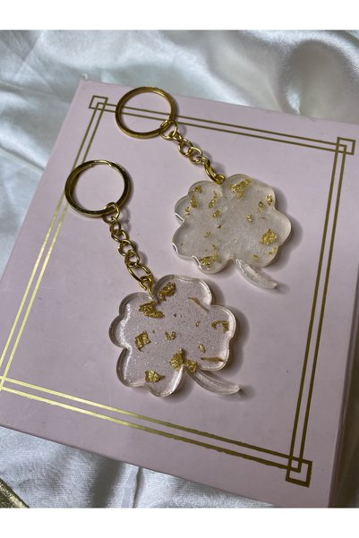 TATLIŞ Handmade epoxy 4 leaf clover lucky keychain, 1 PC