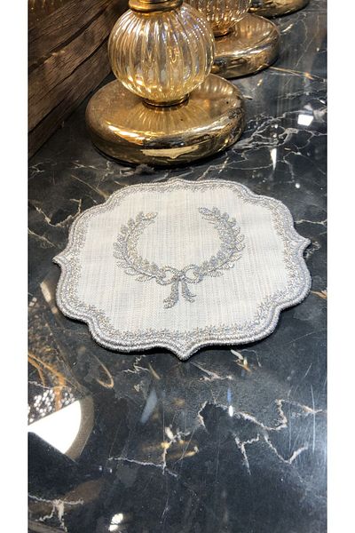 Bonny Home أرما كريم رمادي 6 قطع مناديل تقديم الكوكتيل ماراش تصفيح التطريز المطرزة منديل تقديم القهوة