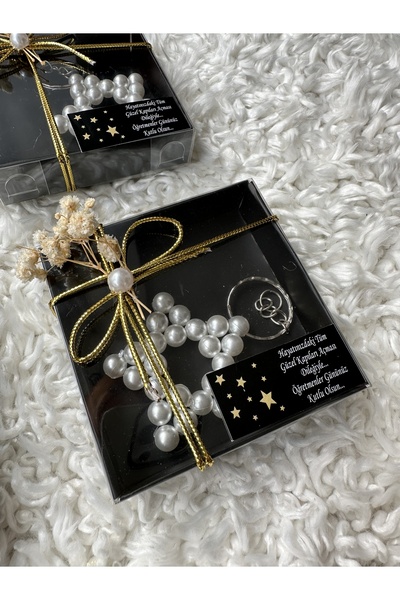 NeşeliAtölyem Hediye Inci Anahtarlık Siyah Kutulu öğretmenler günü Yeni Yıl Yılbaşı Hediyesi
