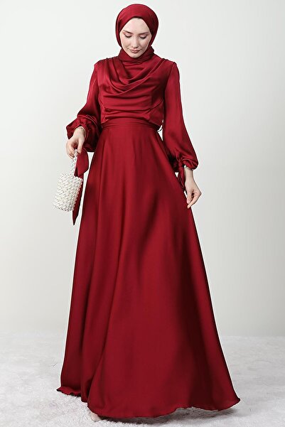 Giza Giyim Kol Bağlamalı Degaje Abiye Bordo