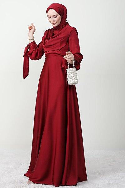 Giza Giyim Kol Bağlamalı Degaje Abiye Bordo