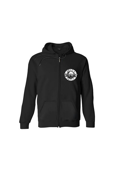 Orijin Tekstil Guns N Roses Front and Back Printed Zippered Hooded Black Sweatshirt