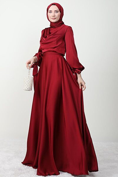 Giza Giyim Kol Bağlamalı Degaje Abiye Bordo
