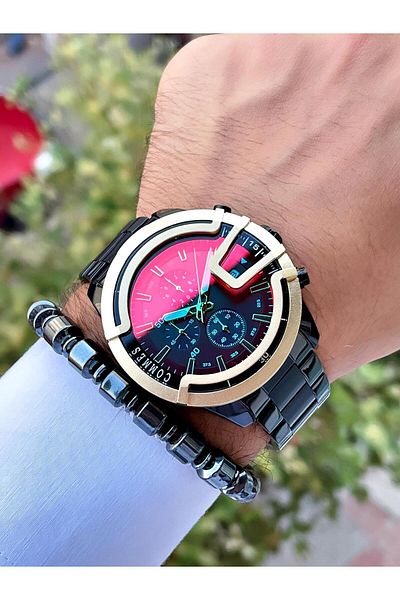 COMMES Steel Cord Chronometer and Calendar Blue Rose Gold Color Unisex Classic Wristwatch Cm1905-mrb