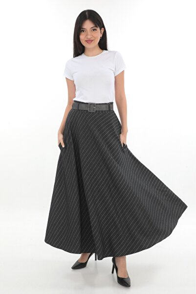 WOMEN'S FLARED SKIRT 779 CASHMERE STRIPED GREY