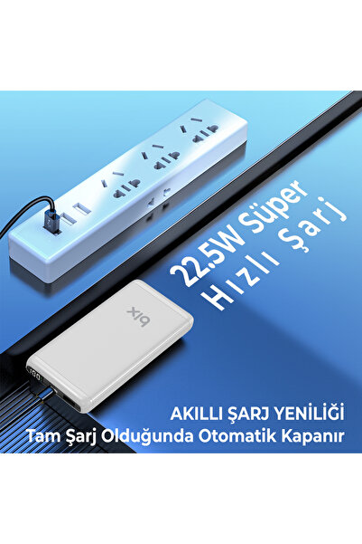 Bix Bxpb107 10000mah 20w Pd Type-c Usb-a Scp 22.5w Qc 3.0 18w Çift Çıkışlı Led Ekranlı Powerbank Beyaz