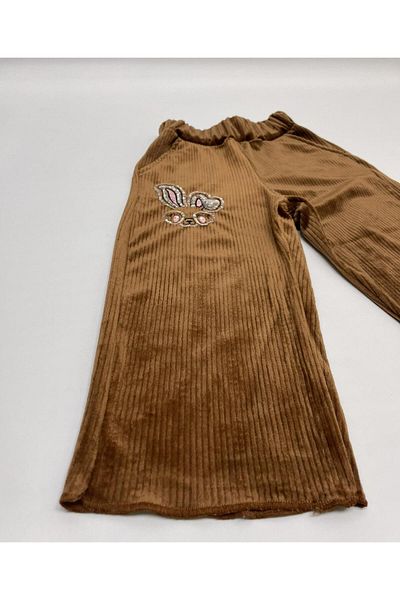 CANBİX Pantaloni din catifea din lycra brodat iepure pentru fete