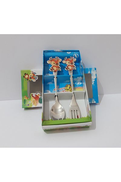 renkli çiçekler Stainless Steel Cartoon Decorated Spoon Fork for Baby Child