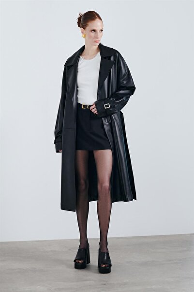 Noella Elen Bağlamalı Trençkot Siyah