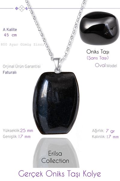 Tesbih Atölyesi Certified Oval Model Real Onyx Stone Necklace