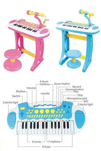 welcomein MP3 Çalar Destekli 24 Tuşlu Oturaklı Mikrofonlu Mini Piyano