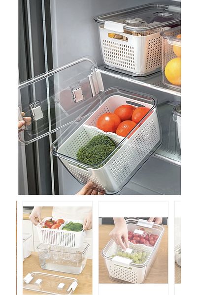 LeesHome 9Lt Organizer with Strainer Fridge Organizer and Fresh Produce Storage Container