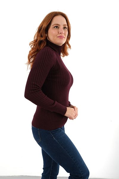 Trist Star Pulover din tricot din lână pentru femei cu cordon burgundy