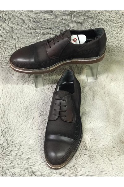 Aysun Ayakkabı Dark Brown Inside and Outside Genuine Leather Lace-up Men's Shoes