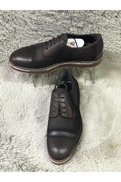 Aysun Ayakkabı Dark Brown Inside and Outside Genuine Leather Lace-up Men's Shoes