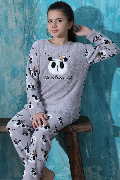Pijamaevi Plüsch-Pyjama-Set für Mädchen mit Panda-Muster von Gray Life