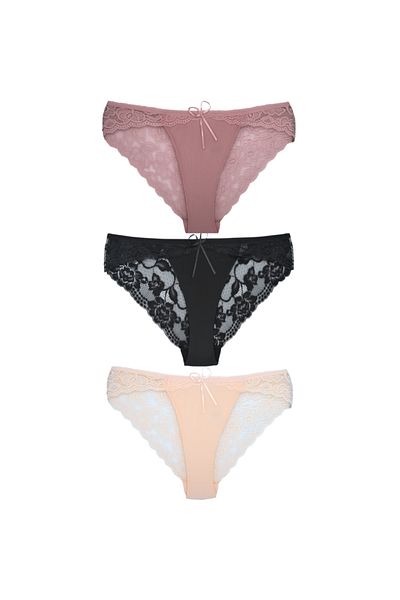 ŞahTan 3-Piece Cotton Back Lace Slip Women's Panties