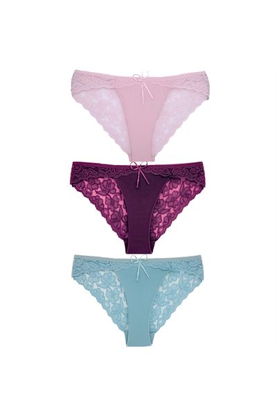 ŞahTan 3-Piece Cotton Back Lace Slip Women's Panties