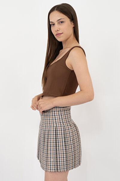 Soyo Γυναικεία Καφέ Εφαρμοσμένη Κορσέ Μπλούζα Κορσέ Πλεκτή Crop