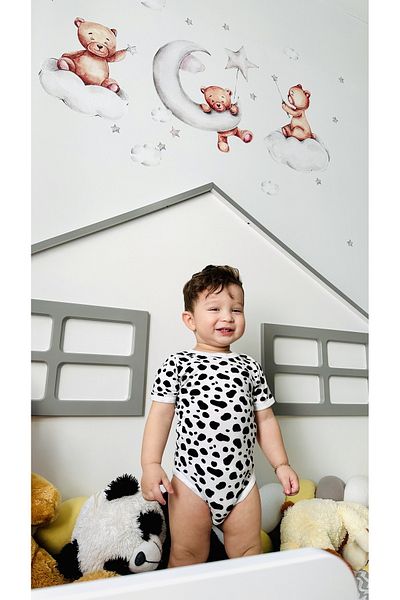 TD Collection Girl-Boy Short Sleeve Dalmatian Snap-On Bodysuit 100% Cotton and Lycra Flexible Fabric