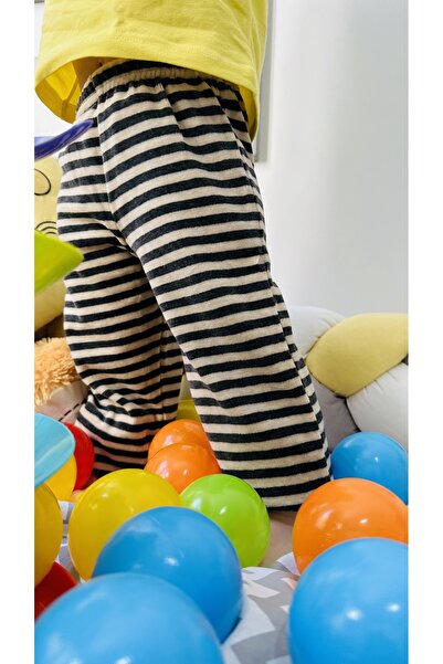 TD Collection Kadife Kız Erkek Çocuk / Bebek Pantolon Krem Çizgili