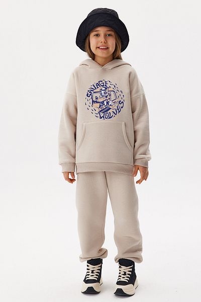 ADA BEBEK ÇOCUK Oversize Cotton Savage Wolves Top and Bottom Set