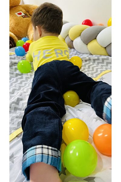 TD Collection Velvet Boy / Baby Trousers Navy Blue Color Plaid
