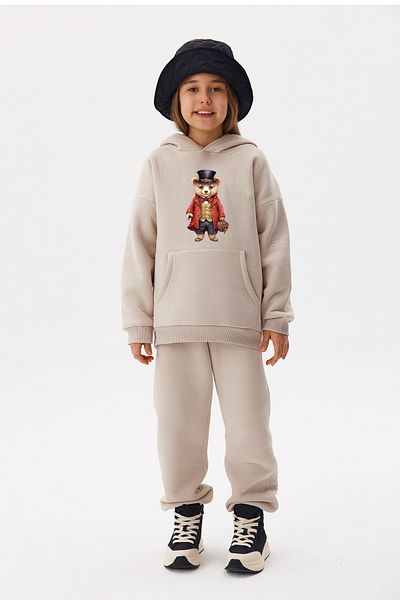 ADA BEBEK ÇOCUK Oversize Cotton Diplomat Teddy Top and Bottom Set