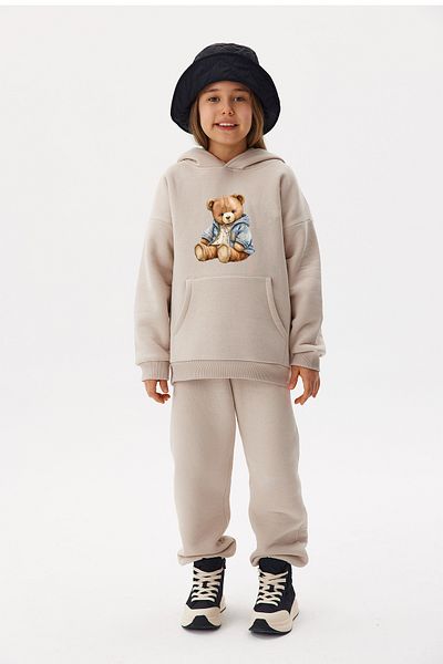 ADA BEBEK ÇOCUK Oversize Cotton Cardigan Teddy Top and Bottom Set