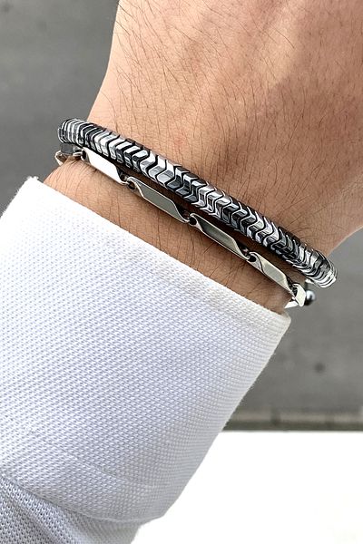 TAKIPORT 2-piece steel men's bracelet combination