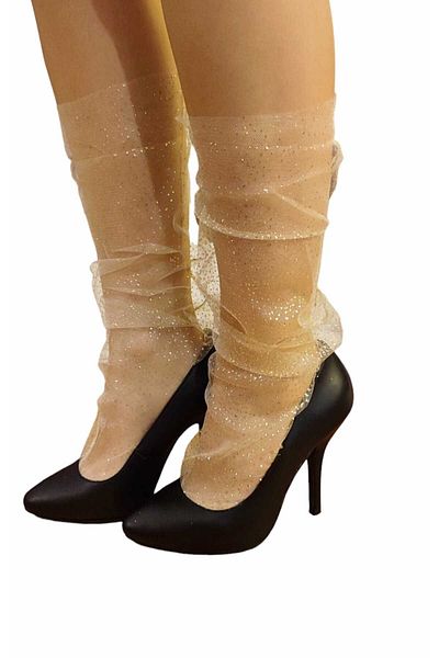 MODA NUR Чорапи от златен тюл, булчински чорапи
