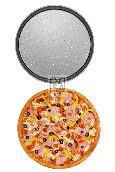 ÖzSa Home 2'li Büyük Boy Delikli Pizza Tepsisi Lahmacun Pide Tepsisi 36cm Bambu Çift Taraflı Pizza Ruleti Seti