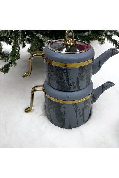 NERİVA HOME Özlife Granit Aile Boyu Gri Renk Çaydanlık Takımı