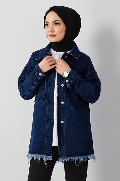 Modamihram Marineblaue Jeansjacke – mit Quastendetail, Modell 6011