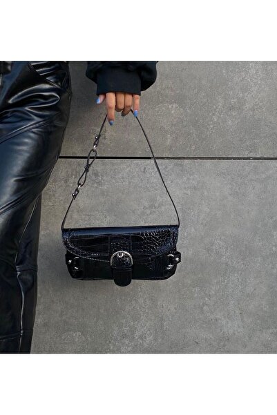 thegirlhouse Geantă de umăr de damă cu model de crocodil cu cataramă de curea