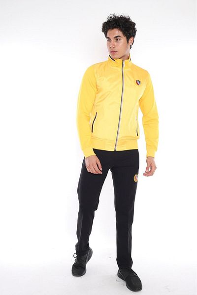 NEED LİFE Men's Yellow Black Daily Comfortable Fit 2 Thread Fabric Front Woven Detailed Tracksuit Set