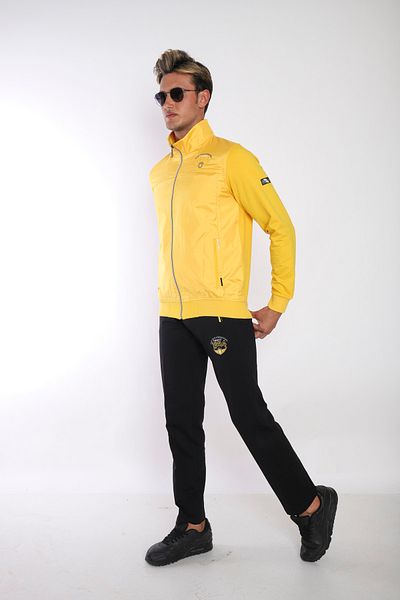 NEED LİFE Men's Yellow Black Comfortable Fit Stand Collar Quilted Embroidery Detailed Tracksuit Set