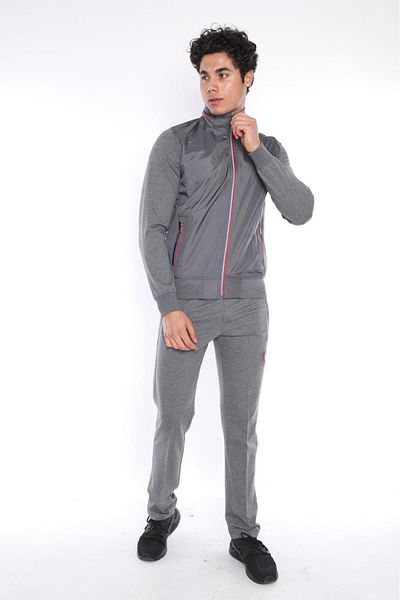 NEED LİFE Men's Gray Daily Comfortable Fit 2 Thread Fabric Front Woven Detailed Tracksuit Set